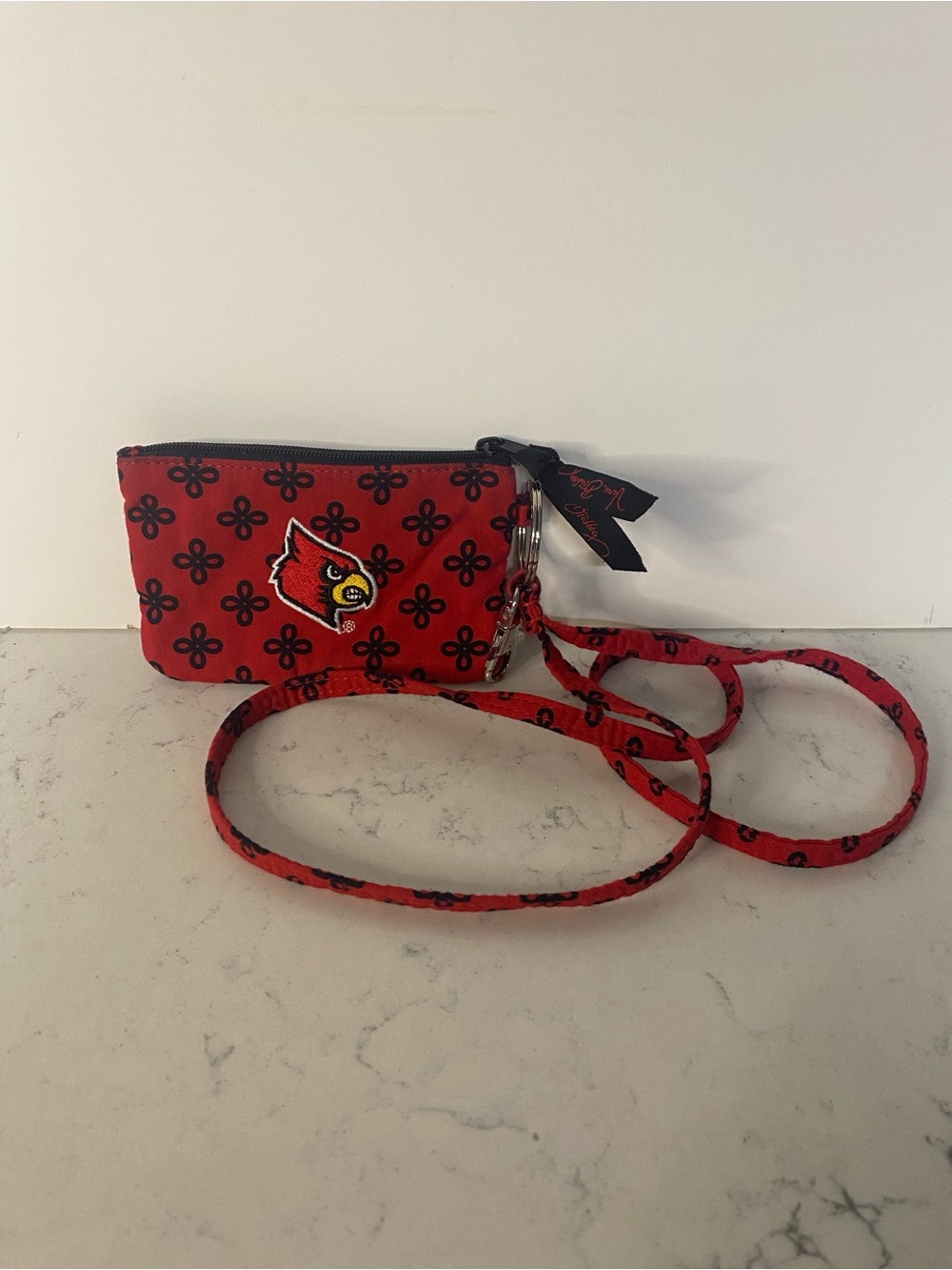 Red Patterned University of Louisville Crossbody Wristlet with Cardinal Logo